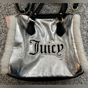 NWT Silver Juicy Couture Shear Genius Satchel Sherpa Purse